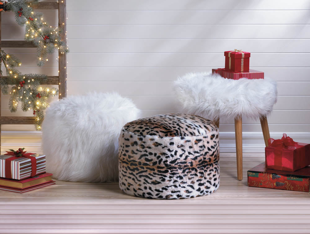 Fuzzy White Ottoman Pouf Distinctive Merchandise
