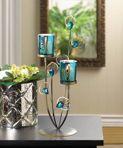 Peacock Plume Candleholder - Distinctive Merchandise