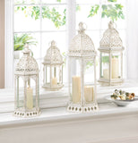 Graceful Distressed Small White Lantern - Distinctive Merchandise