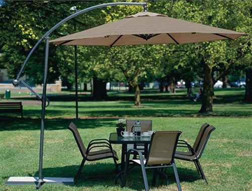 10 Foot Mocha Offset Patio Umbrella Rotates 360 Degrees - Distinctive Merchandise