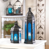 Tall Floret Blue Candle Lantern - Distinctive Merchandise