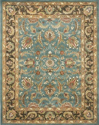 Handmade Heritage Blue/ Brown Wool Rug (9'6" x 13'6") - Distinctive Merchandise