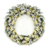 24 Inch Pre Lit Flocked Faux Pine Holiday Wreath with 50 White LED Lights - Distinctive Merchandise