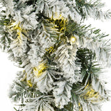 24 Inch Pre Lit Flocked Faux Pine Holiday Wreath with 50 White LED Lights - Distinctive Merchandise
