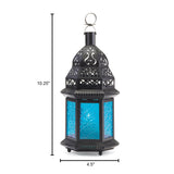 Blue Glass Moroccan Style Lantern - Distinctive Merchandise