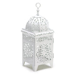 White Scrollwork Candle Lantern - Distinctive Merchandise