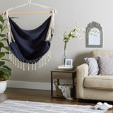 Blue Chambray Hammock Chair With Fringe Trim