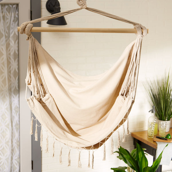 Natural Hammock Chair With Fringe Trim