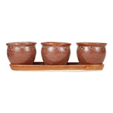 Brown Round Ceramic Small Planter Set Of 3