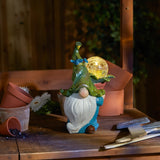 Gnome With Flower Pot Solar Statue