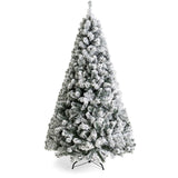 7.5 Foot Easy Set Up Snow Flocked Faux Pine Christmas Tree with Metal Stand - Distinctive Merchandise