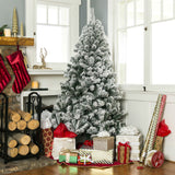 7.5 Foot Easy Set Up Snow Flocked Faux Pine Christmas Tree with Metal Stand - Distinctive Merchandise