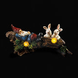 Sleeping Gnome With Bunnies Solar Statue