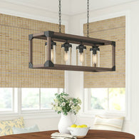 4 Light Adjustable Dimmable Rectangle Chandelier with Wrought Iron Accents - Distinctive Merchandise