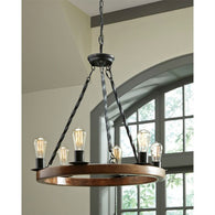 Farm Home Perfect Circle 6 Lights Metal Wood Chandelier