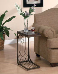 Brown Scroll Design Side Sofa Tray Snack Table w/ Copper Base - Distinctive Merchandise