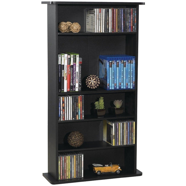 Black Media Storage Cabinet Bookcase with Adjustable Shelves - Distinctive Merchandise