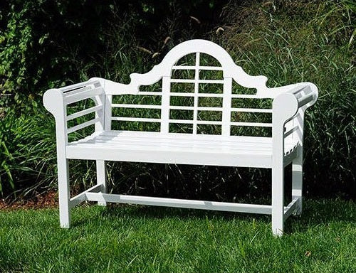 Outdoor Lattice Back Garden Bench in White Wood Finish - Distinctive Merchandise