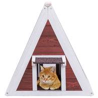 Weatherproof Red A-Frame Wooden Cat House Furniture Shelter with Eave - Distinctive Merchandise