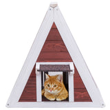Weatherproof Red A-Frame Wooden Cat House Furniture Shelter with Eave - Distinctive Merchandise