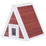 Weatherproof Red A-Frame Wooden Cat House Furniture Shelter with Eave - Distinctive Merchandise