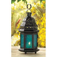 Blue Glass Moroccan Style Lantern - Distinctive Merchandise