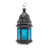 Blue Glass Moroccan Style Lantern - Distinctive Merchandise