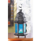 Blue Glass Moroccan Style Lantern - Distinctive Merchandise