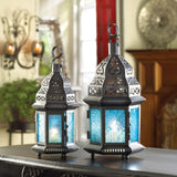 Blue Glass Moroccan Style Lantern - Distinctive Merchandise