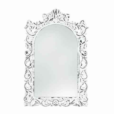 Distressed White Ornate Wall Mirror - Distinctive Merchandise