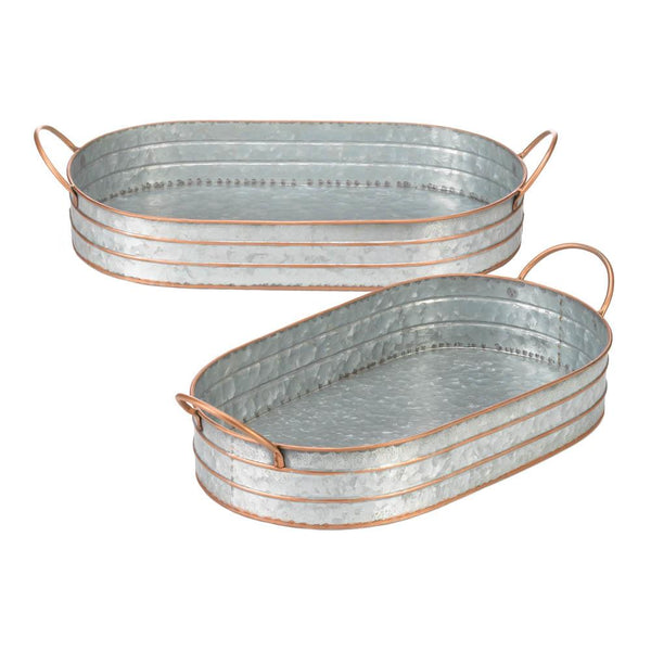 Oblong Galvanized Metal Tray Duo - Distinctive Merchandise