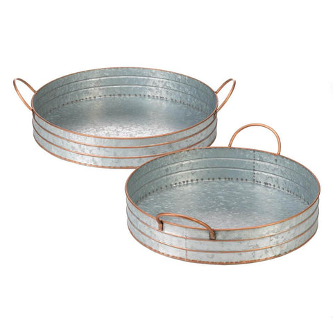 Round Galvanized Metal Tray Duo - Distinctive Merchandise