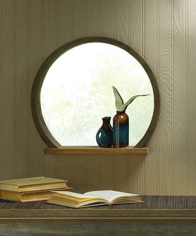 Round Wooden Mirror With Shelf - Distinctive Merchandise