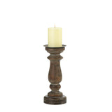 Short Antique-Style Wooden Candleholder - Distinctive Merchandise