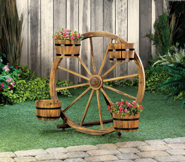 Wagon Wheel Barrel Planter Display - Distinctive Merchandise