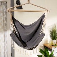 Gray Hammock Chair With Fringe Trim