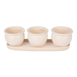 Cream Round Ceramic Small Planter Set Of 3